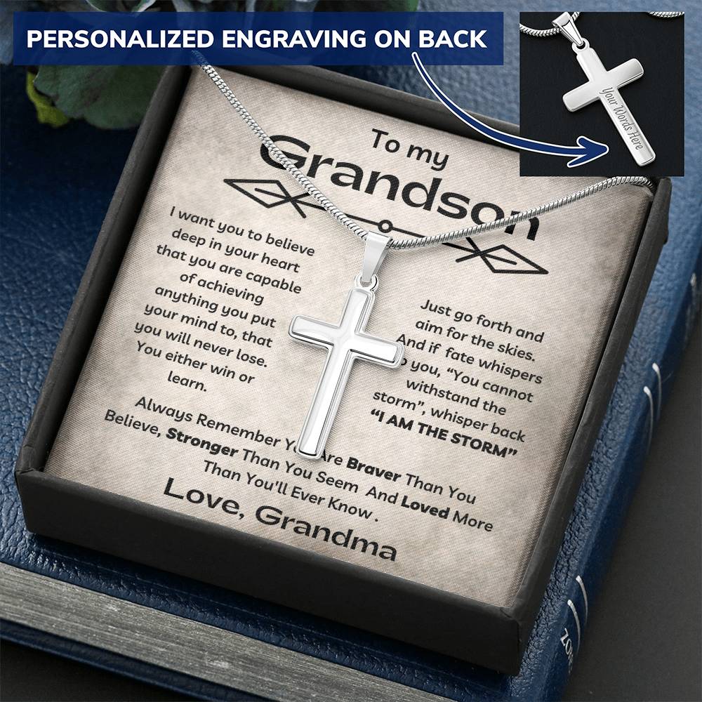 To My Grandson - You Are Loved - Personalized Stainless Steel Cross Necklace