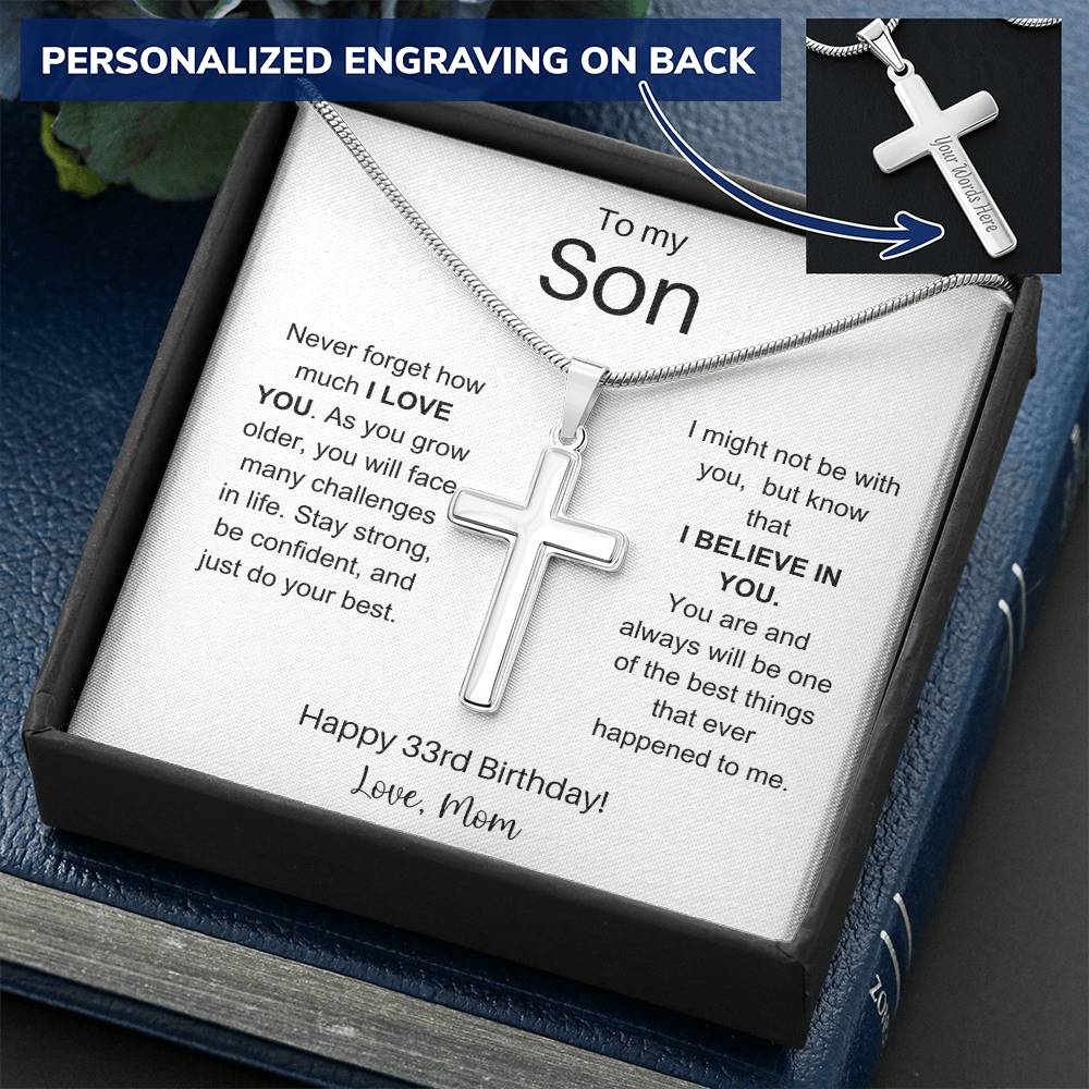 To My Son Happy 33rd Birthday - Personalized Stainless Steel Cross Necklace