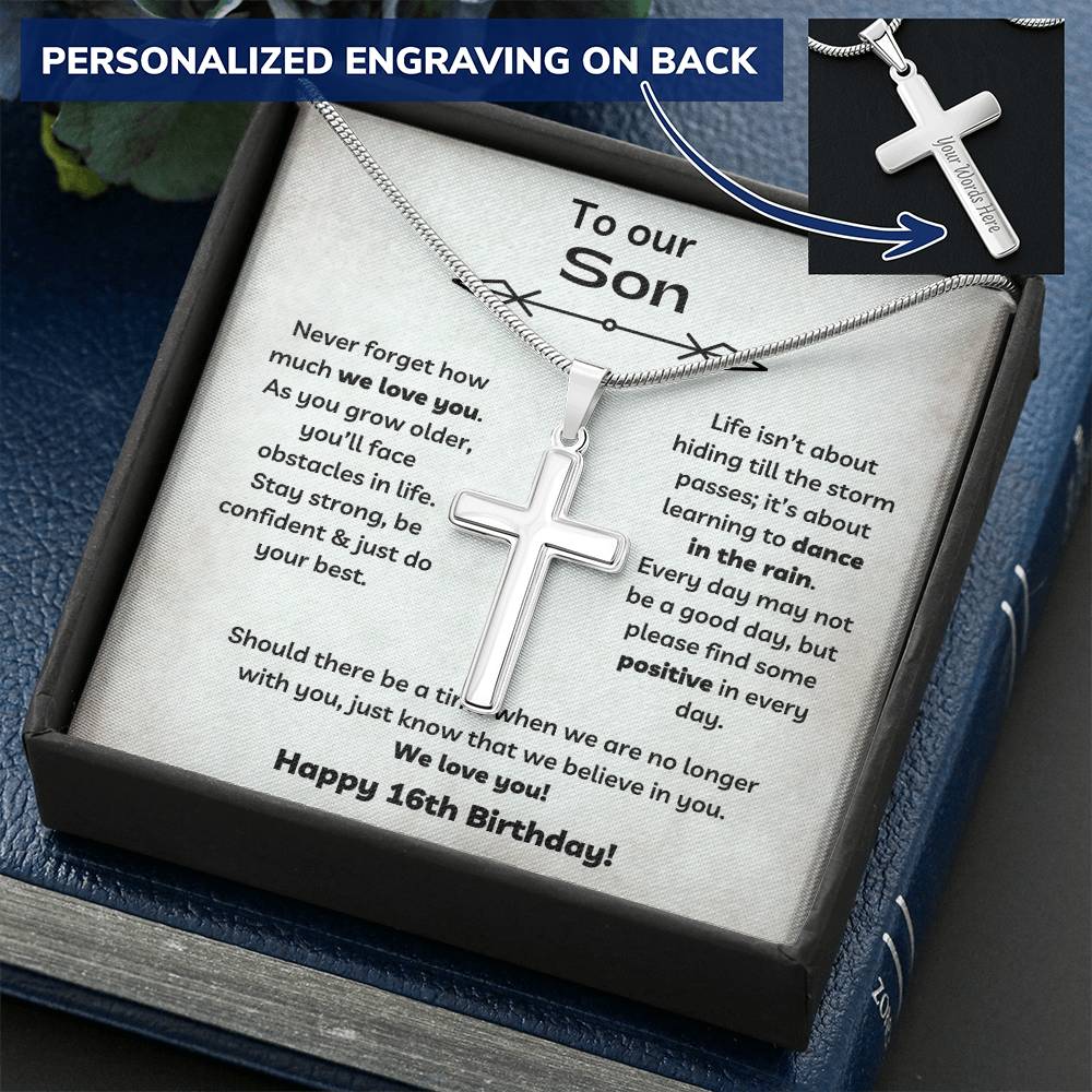 To Our Son's 16th Birthday - Personalized Stainless Steel Cross