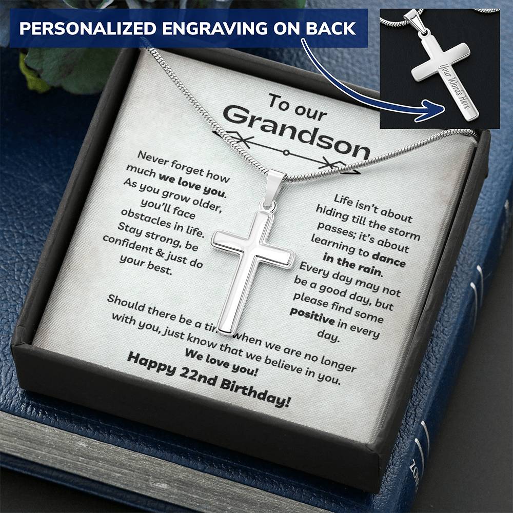 To Our Grandson's 22nd Birthday - Personalized Stainless Steel Cross