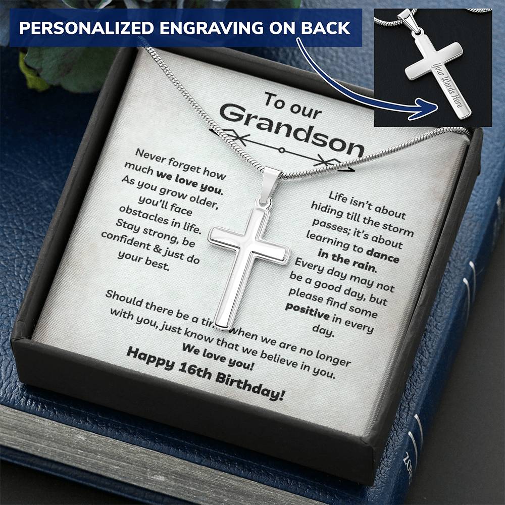 To Our Grandson's 16th Birthday - Personalized Stainless Steel Cross