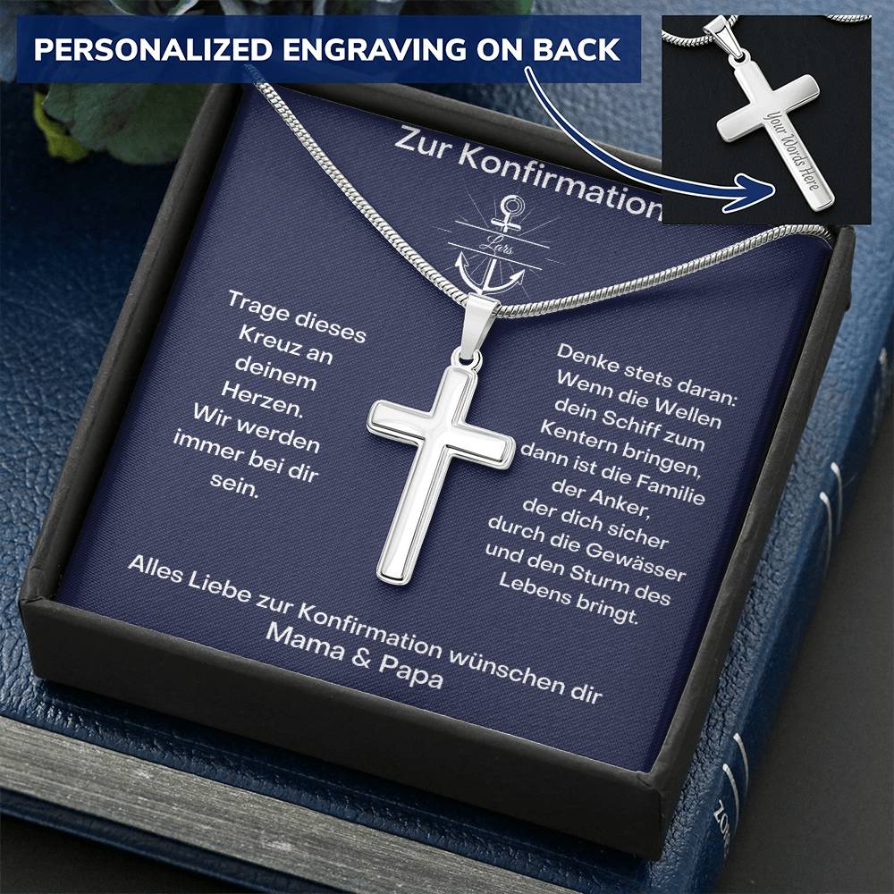 Zur Konfirmation | Wir Werden Immer Bei Dir Sein | Personalized Stainless Steel Cross Necklace