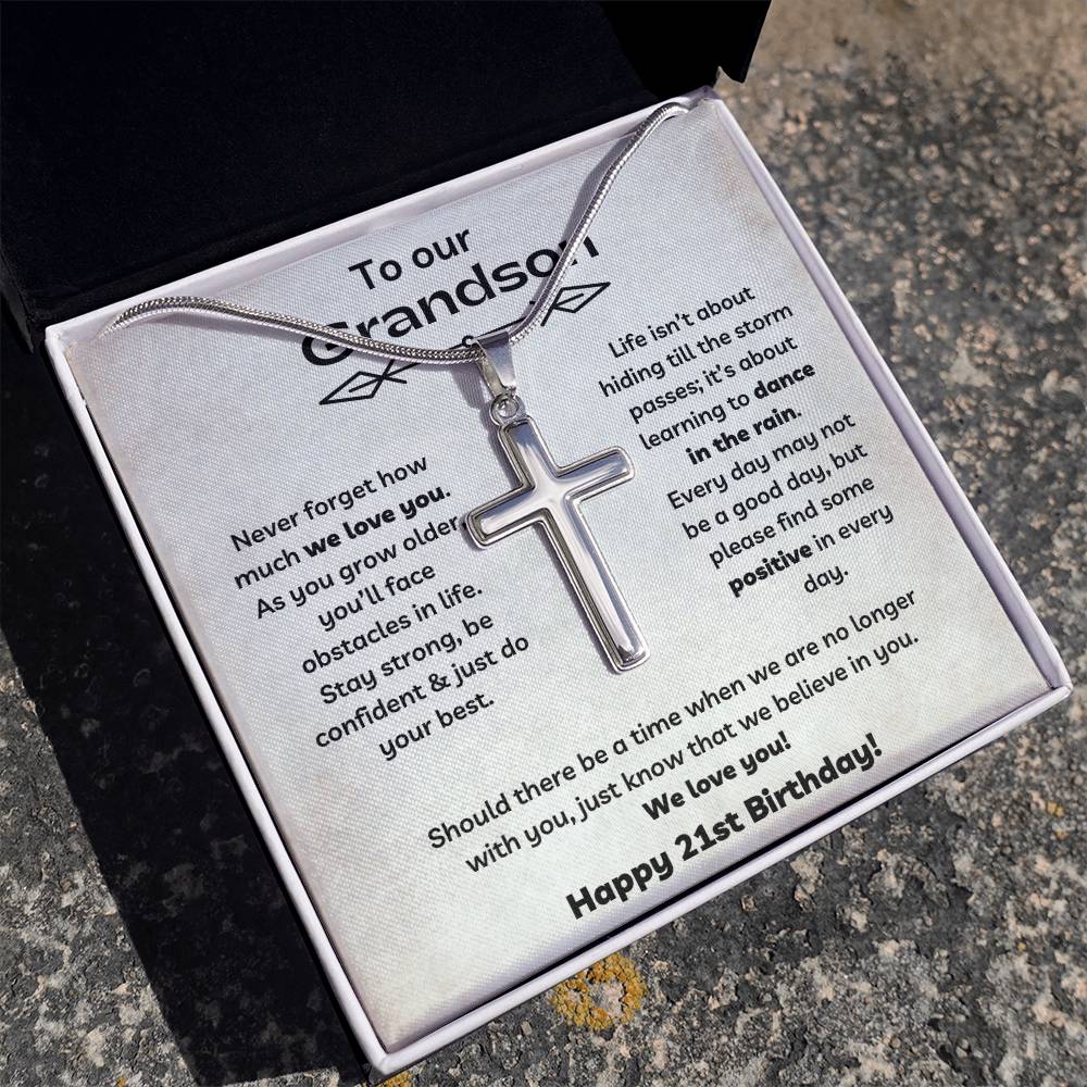 To Our Grandson's 21st Birthday - Personalized Stainless Steel Cross