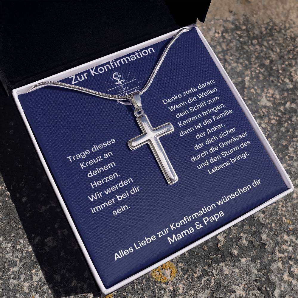 Zur Konfirmation | Wir Werden Immer Bei Dir Sein | Personalized Stainless Steel Cross Necklace