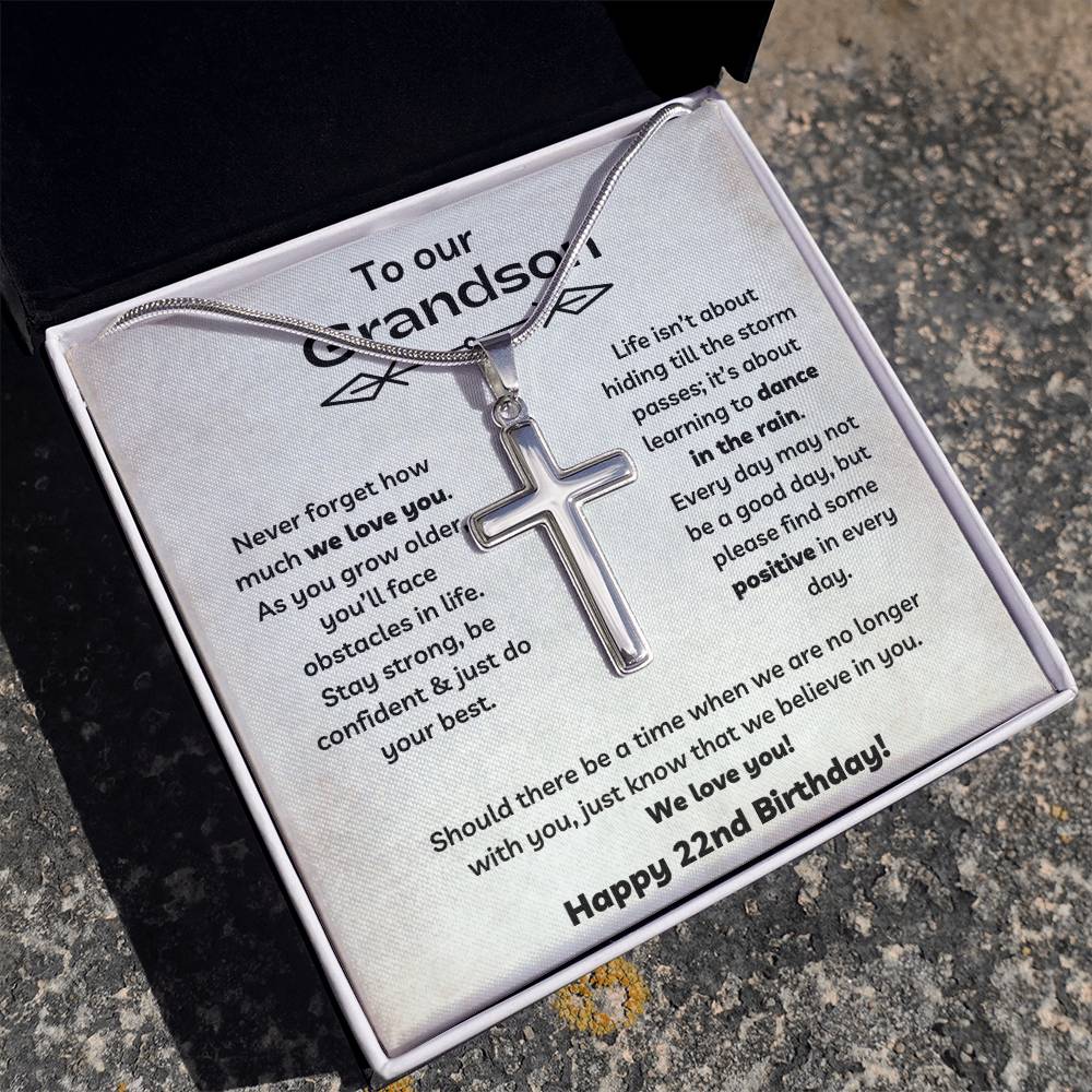To Our Grandson's 22nd Birthday - Personalized Stainless Steel Cross