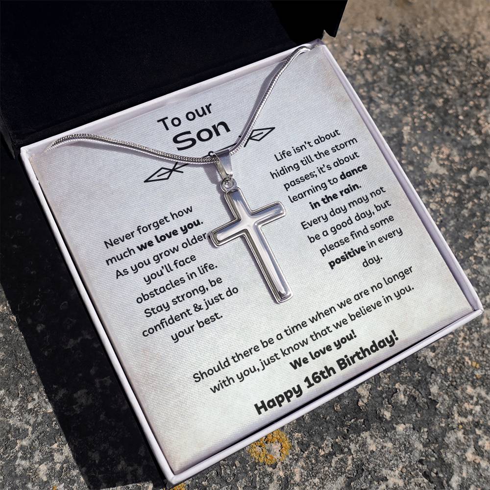 To Our Son's 16th Birthday - Personalized Stainless Steel Cross