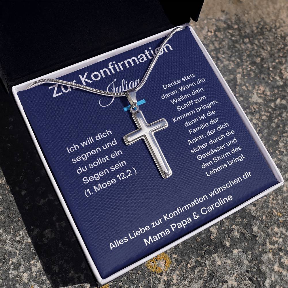 Alles Liebe Zur Konfirmation Wünschen Dir | (1. Mose 12,2) | Personalized Stainless Steel Cross Necklace