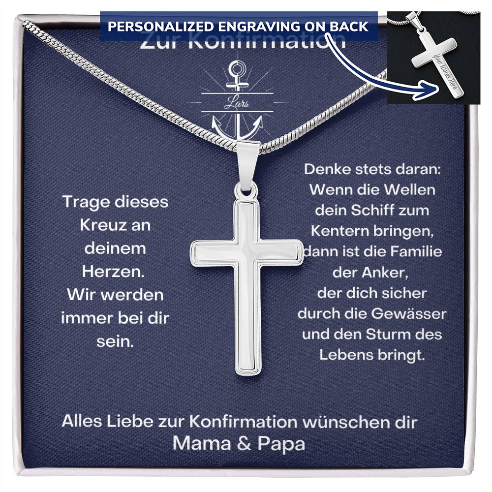 Zur Konfirmation | Wir Werden Immer Bei Dir Sein | Personalized Stainless Steel Cross Necklace
