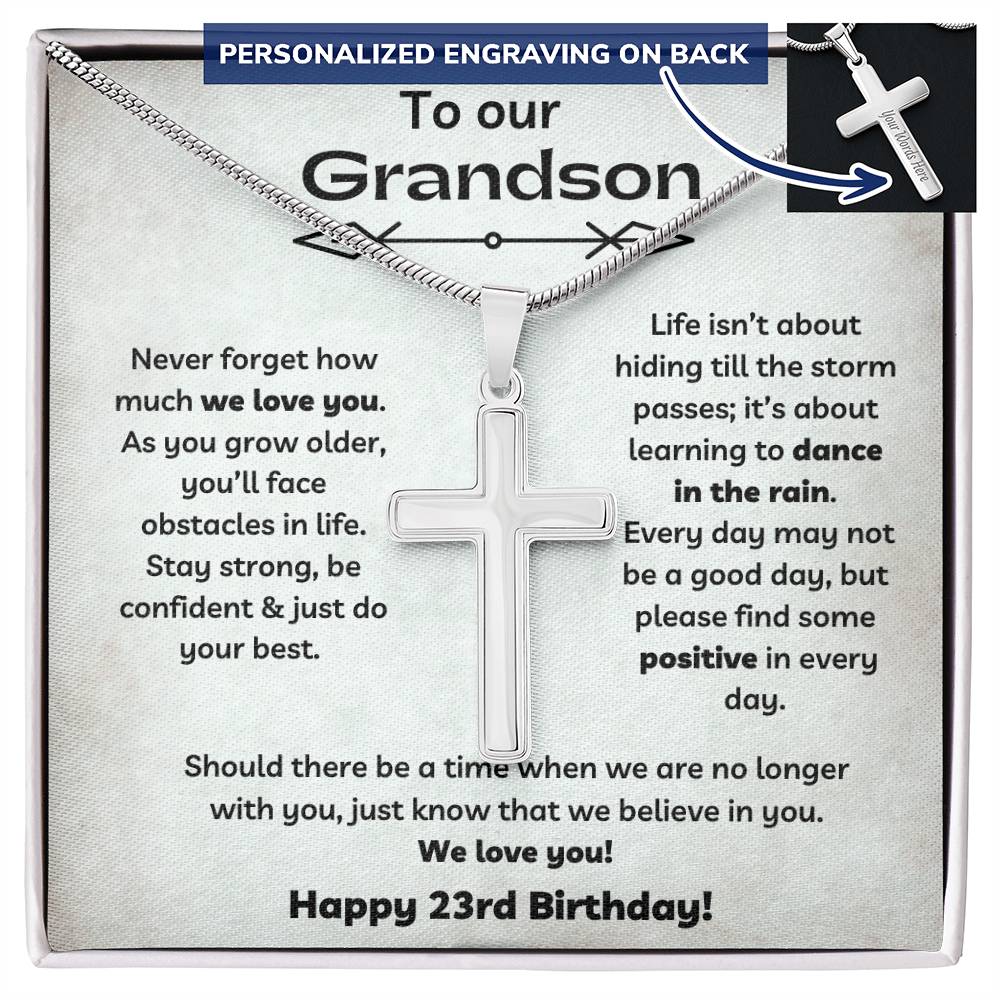 To Our Grandson's 23rd Birthday - Personalized Stainless Steel Cross