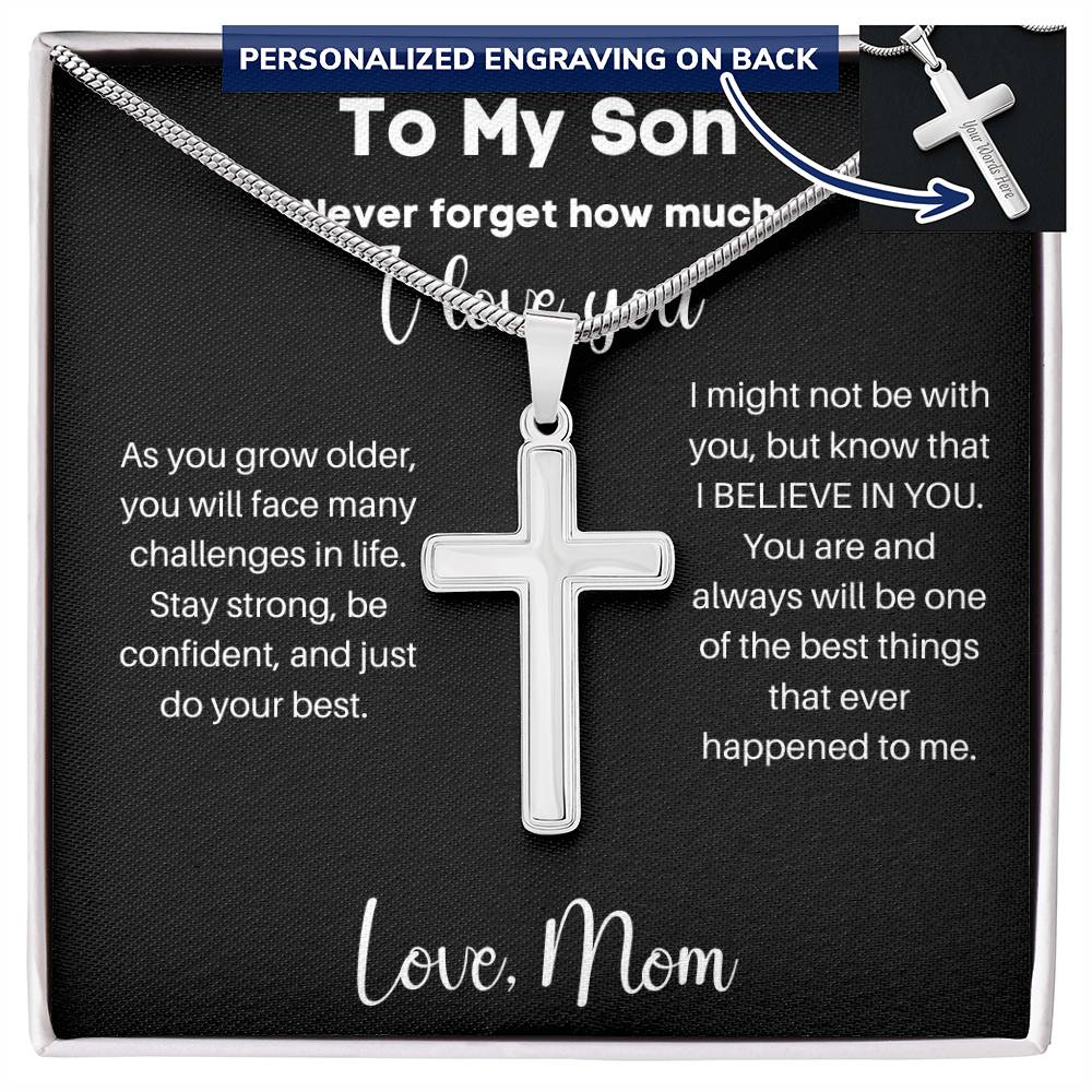 To My Son - Do Your Best - Personalized Stainless Steel Cross Necklace
