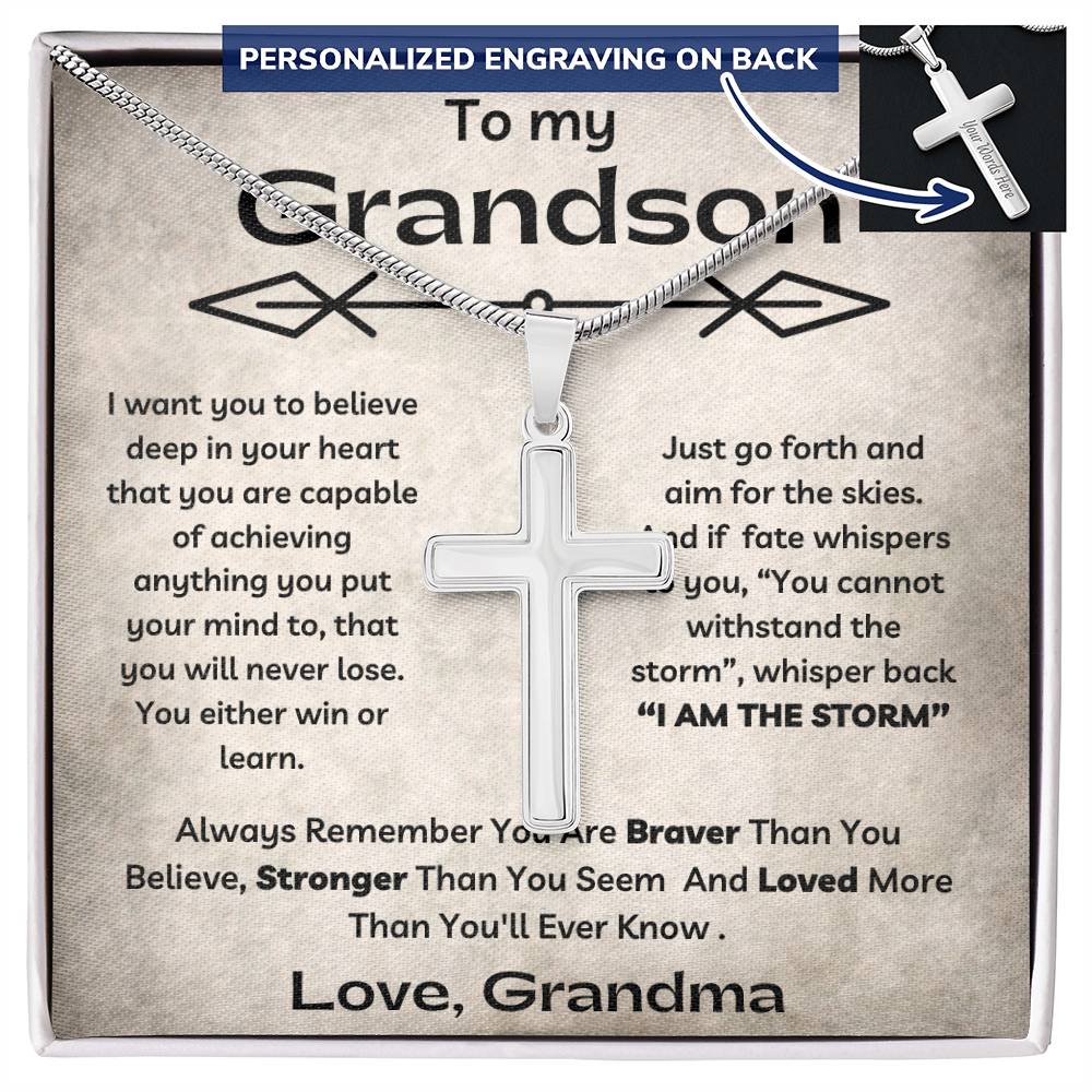 To My Grandson - You Are Loved - Personalized Stainless Steel Cross Necklace