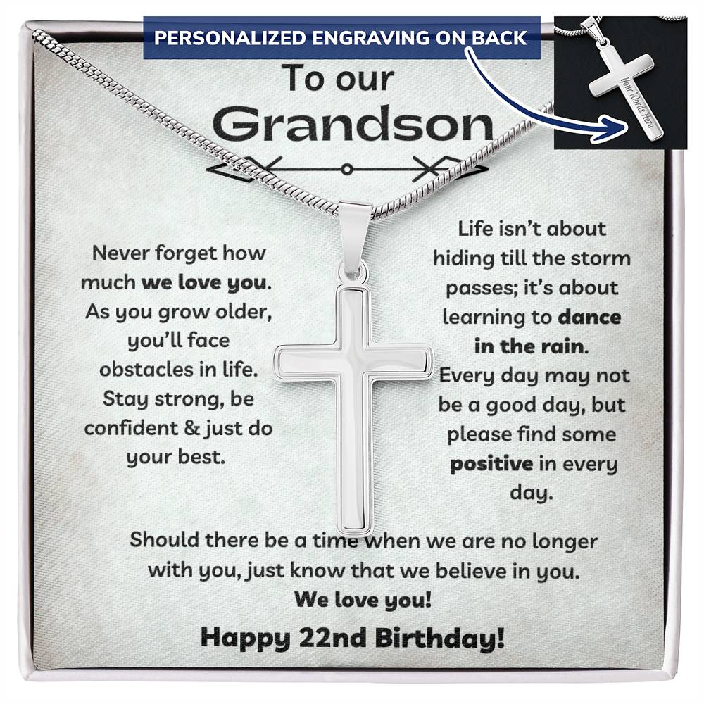 To Our Grandson's 22nd Birthday - Personalized Stainless Steel Cross