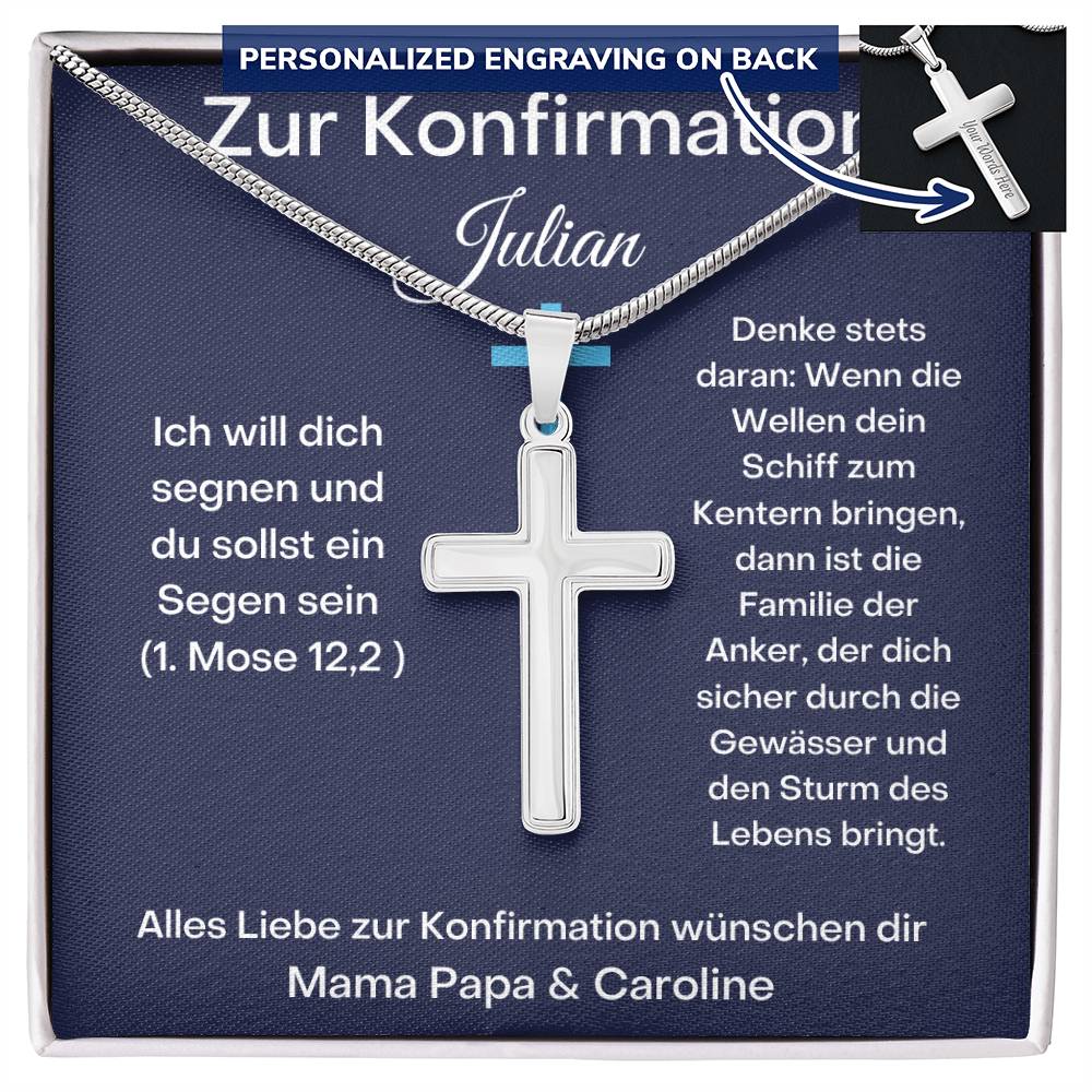 Alles Liebe Zur Konfirmation Wünschen Dir | (1. Mose 12,2) | Personalized Stainless Steel Cross Necklace