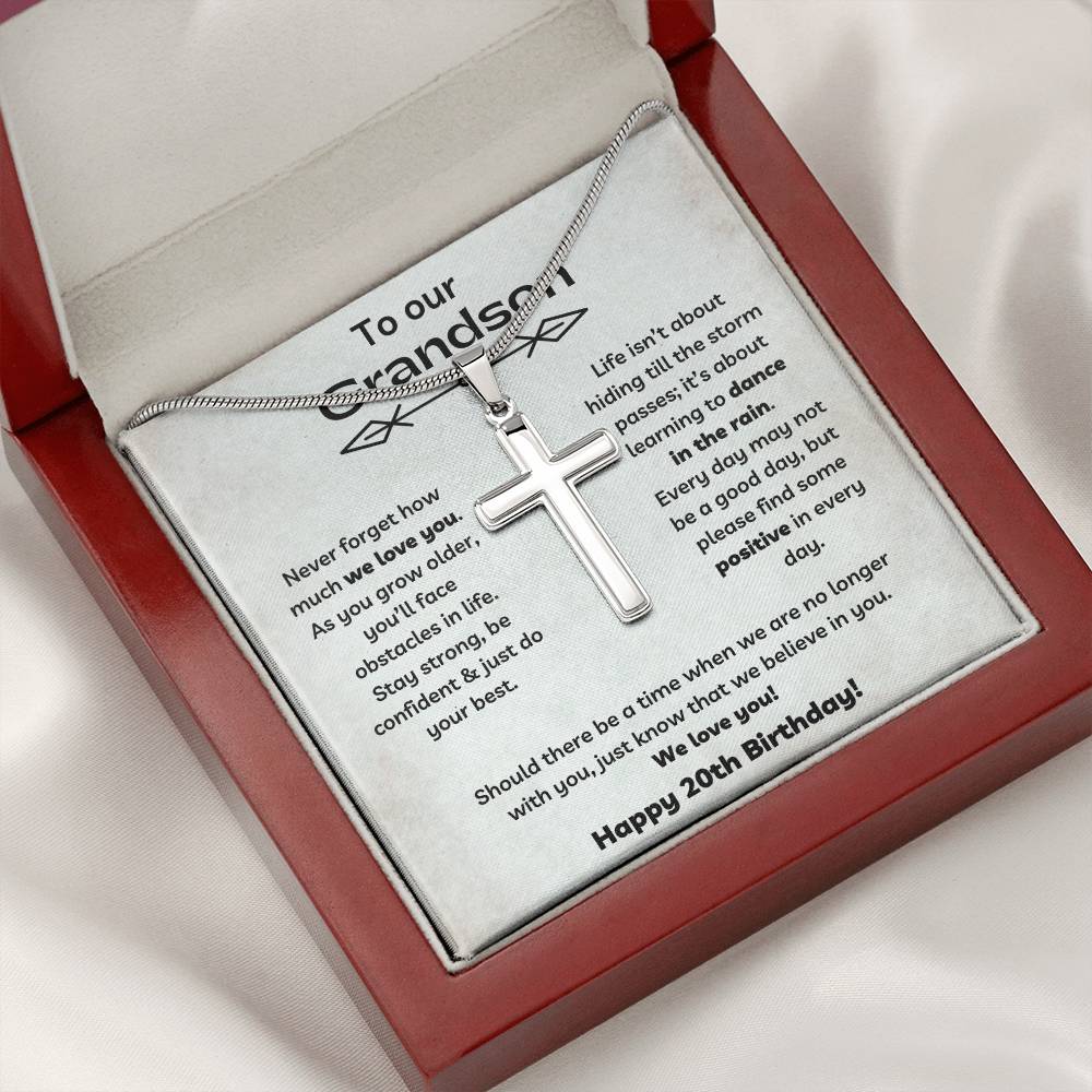 To Our Grandson's 20th Birthday - Personalized Stainless Steel Cross