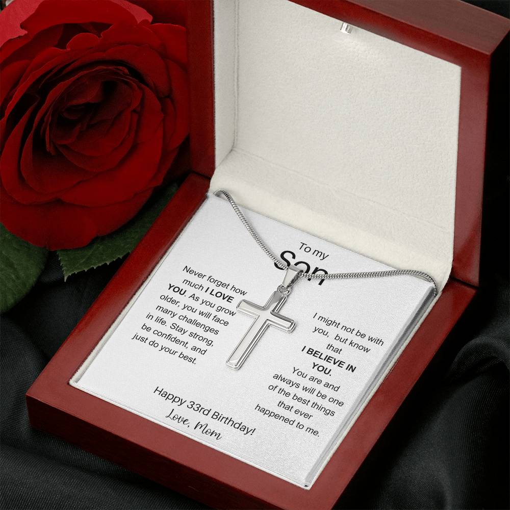 To My Son Happy 33rd Birthday - Personalized Stainless Steel Cross Necklace