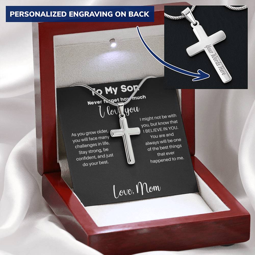 To My Son - Do Your Best - Personalized Stainless Steel Cross Necklace