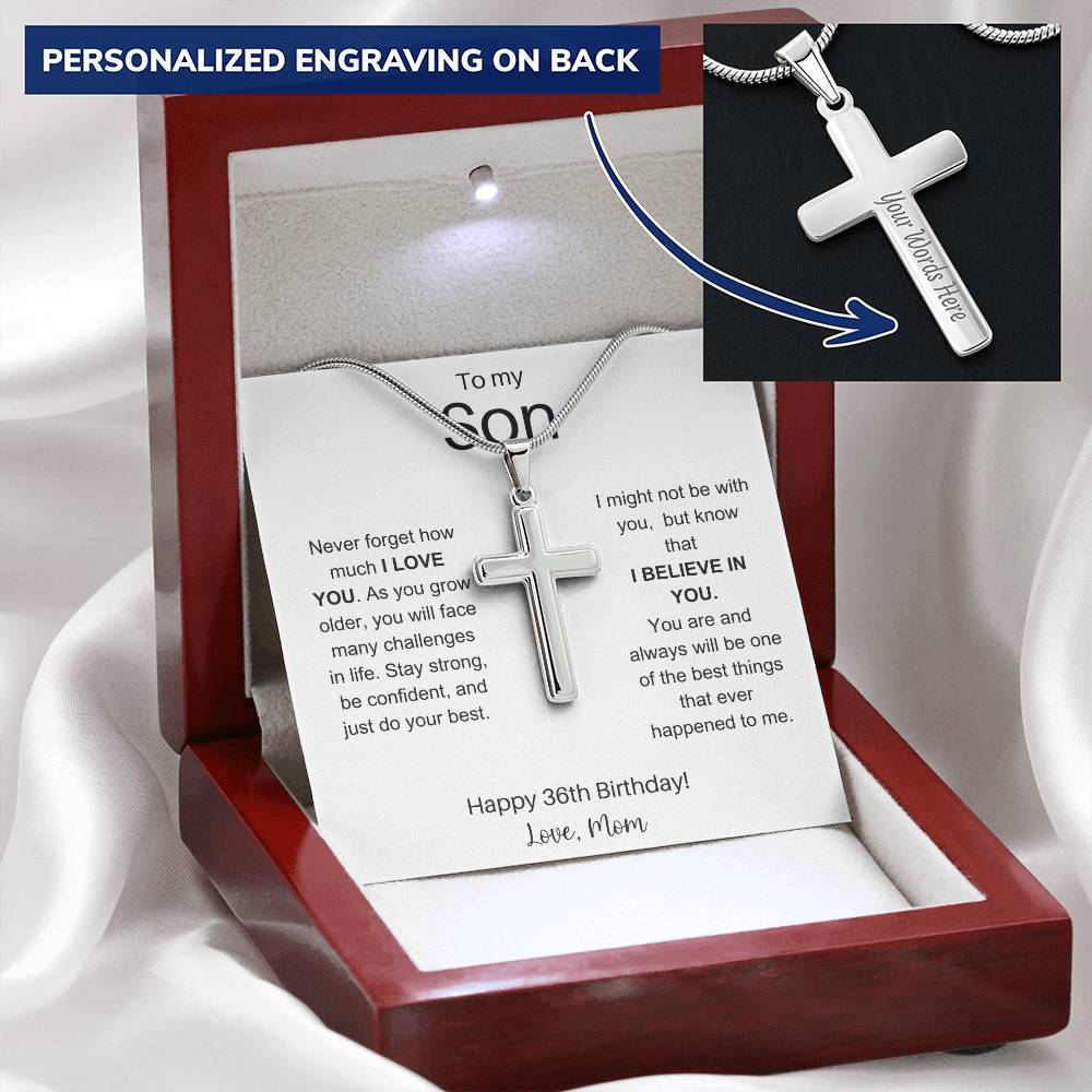To My Son Happy 36th Birthday - Personalized Stainless Steel Cross Necklace