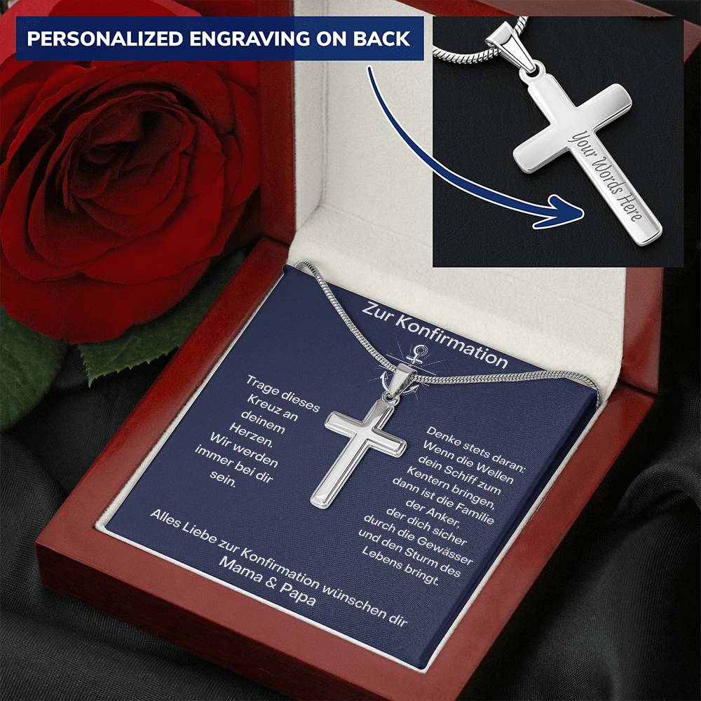 Zur Konfirmation | Wir Werden Immer Bei Dir Sein | Personalized Stainless Steel Cross Necklace