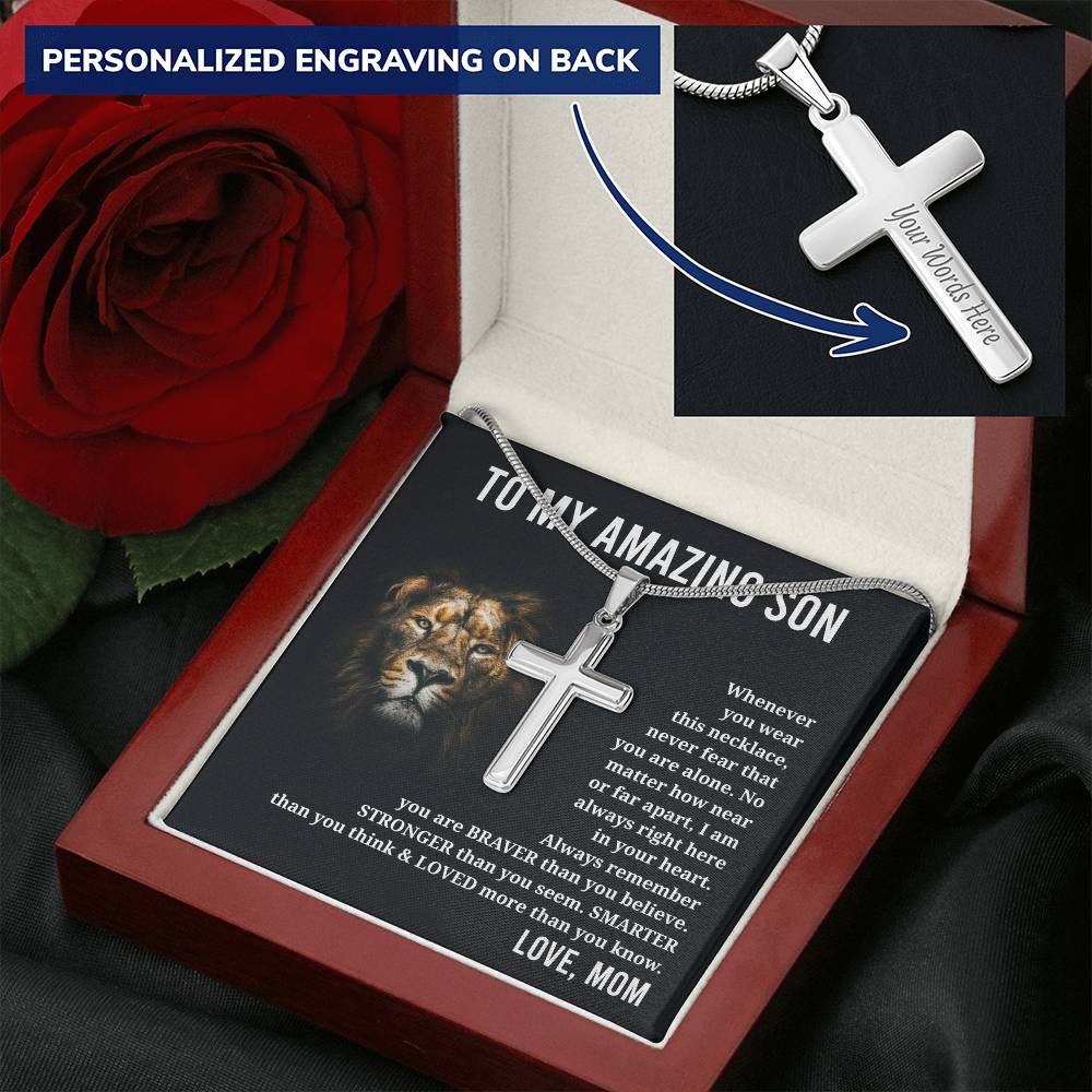 To My Amazing Son - You Are Smarter Than You Seem - Personalized Stainless Steel Cross Necklace