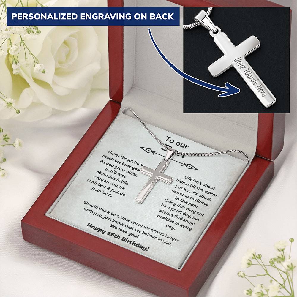 To Our Son's 16th Birthday - Personalized Stainless Steel Cross