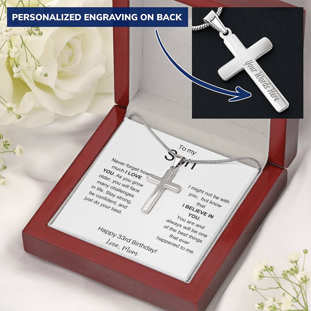 To My Son Happy 33rd Birthday - Personalized Stainless Steel Cross Necklace