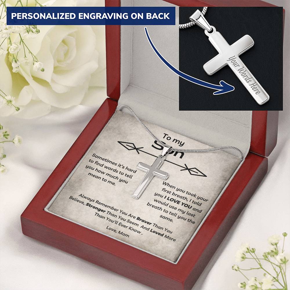 To My Son - You Are Loved - Personalized Stainless Steel Cross Necklace