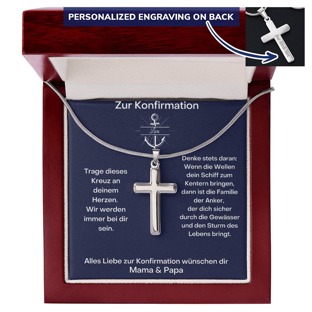 Zur Konfirmation | Wir Werden Immer Bei Dir Sein | Personalized Stainless Steel Cross Necklace