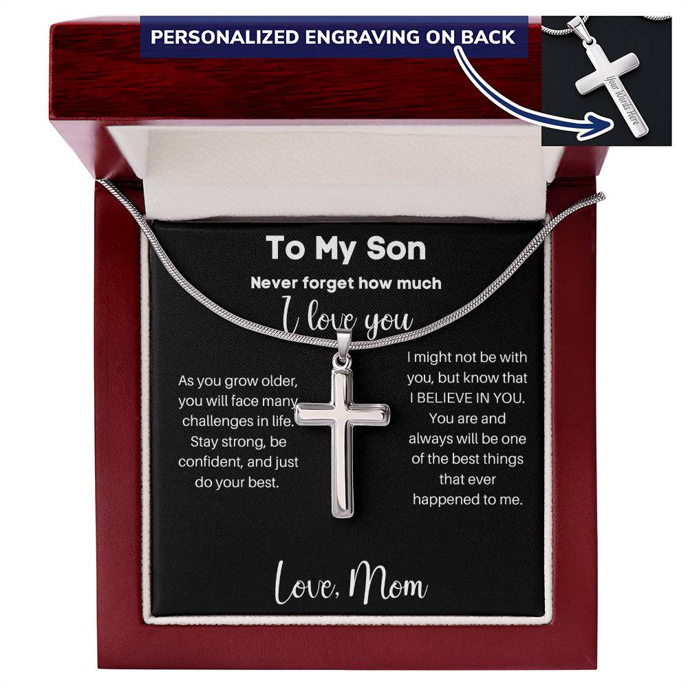 To My Son - Do Your Best - Personalized Stainless Steel Cross Necklace