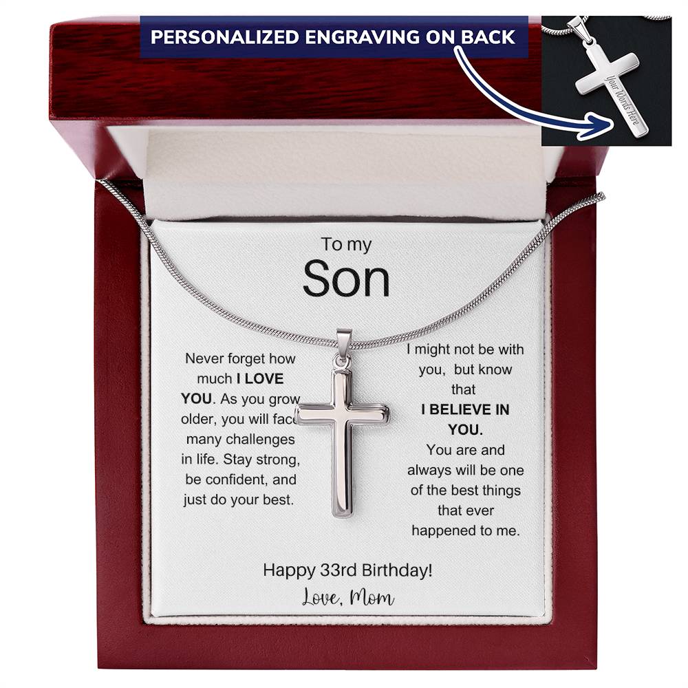 To My Son Happy 33rd Birthday - Personalized Stainless Steel Cross Necklace