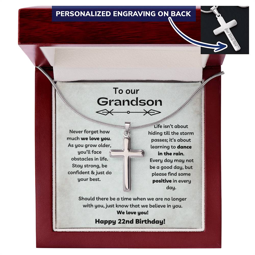 To Our Grandson's 22nd Birthday - Personalized Stainless Steel Cross