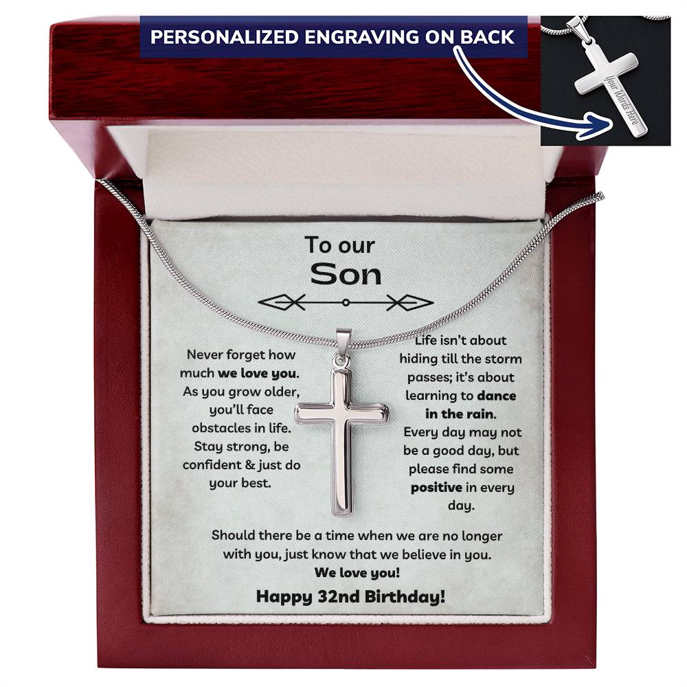 To Our Son's 32nd Birthday - Personalized Stainless Steel Cross