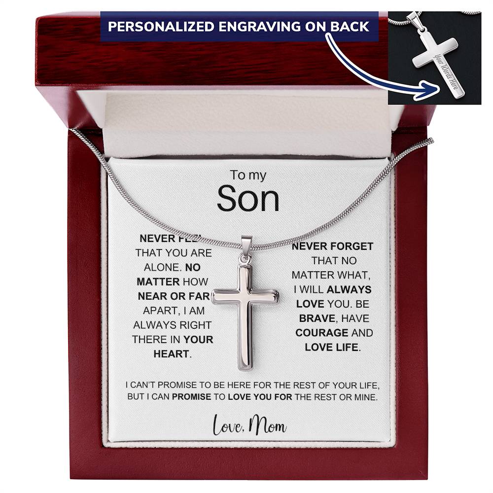 To My Son | I Will Always Love You | Personalized Stainless Steel Cross Necklace