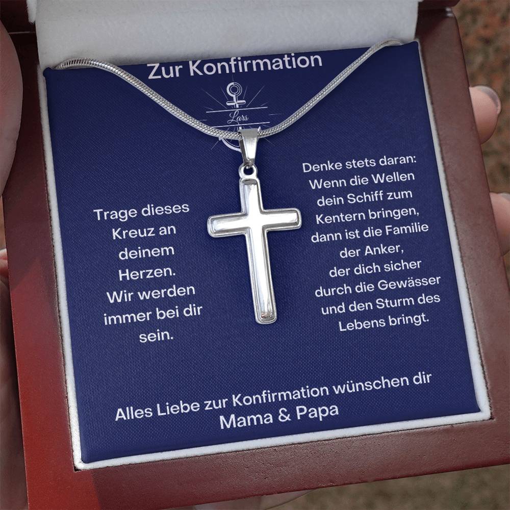 Zur Konfirmation | Wir Werden Immer Bei Dir Sein | Personalized Stainless Steel Cross Necklace