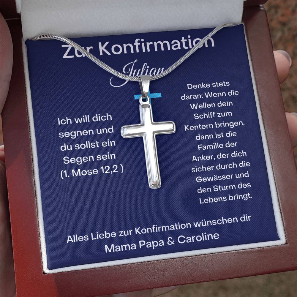 Alles Liebe Zur Konfirmation Wünschen Dir | (1. Mose 12,2) | Personalized Stainless Steel Cross Necklace