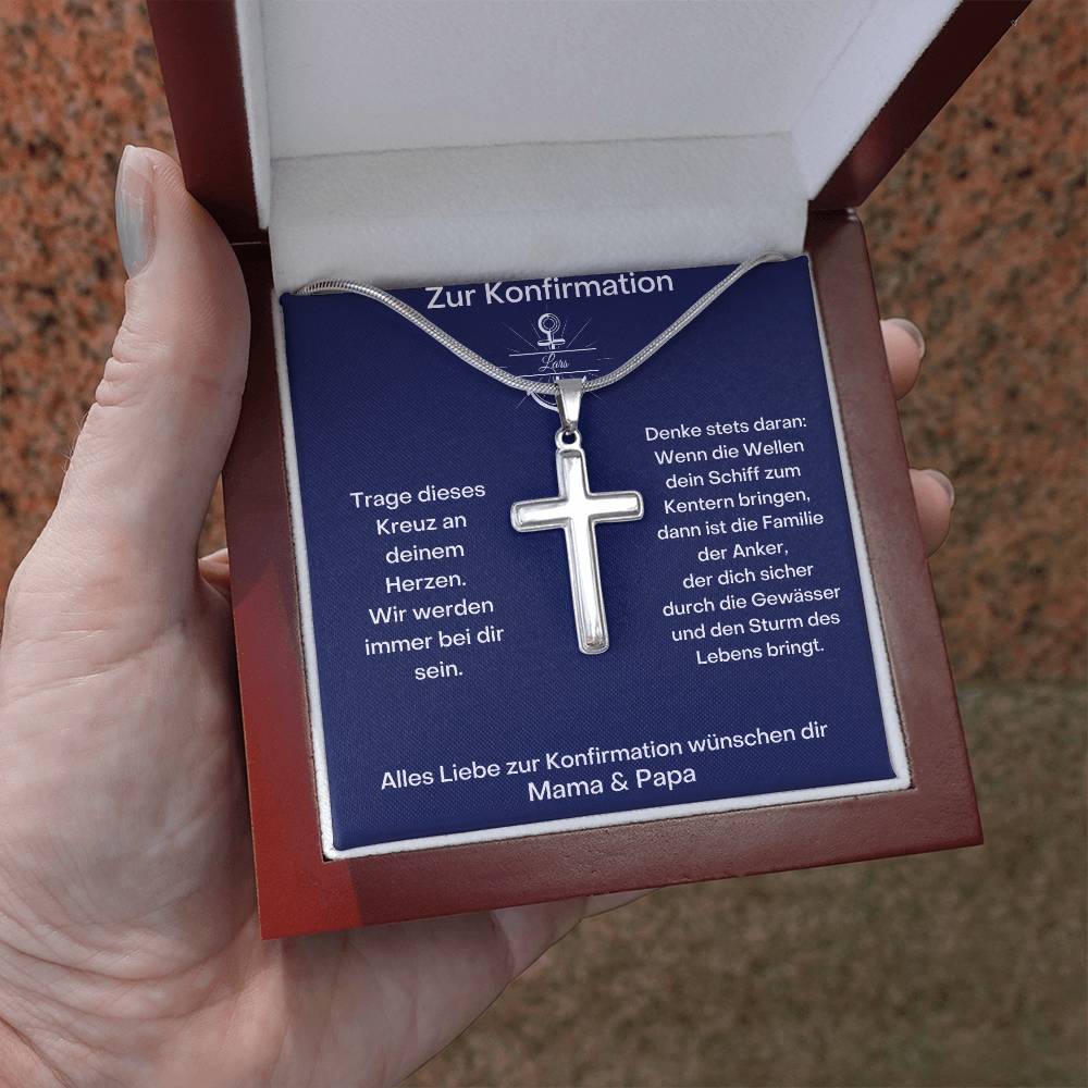 Zur Konfirmation | Wir Werden Immer Bei Dir Sein | Personalized Stainless Steel Cross Necklace