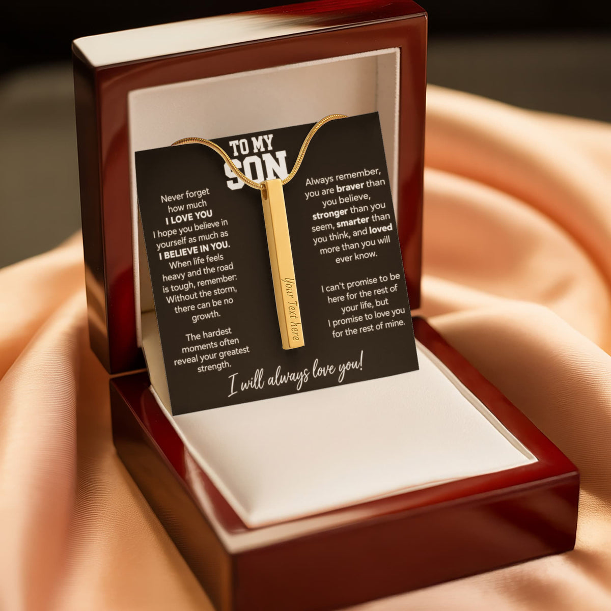 To My Son - I Will Always Love You - 4 Sided Engraved Bar Necklace