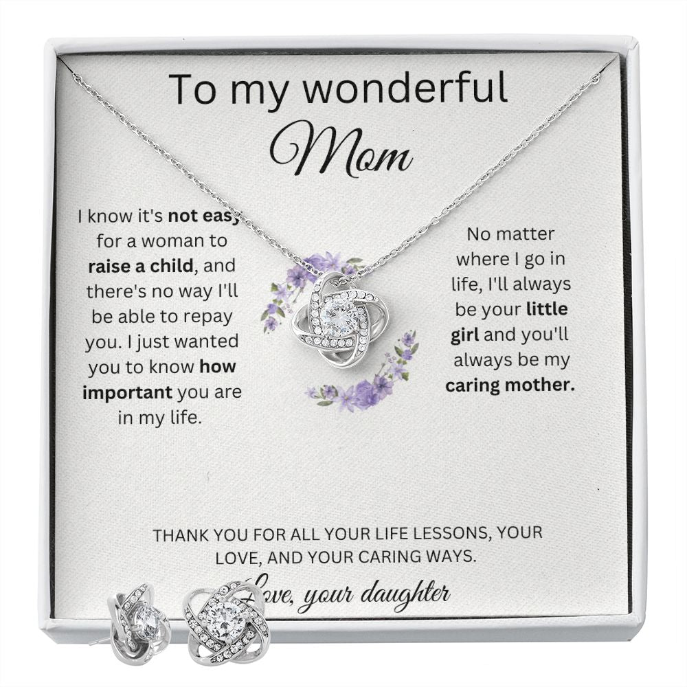 To My Wonderful Mom - Will Always Be Your Little Girl - Love Knot Earring & Necklace Set