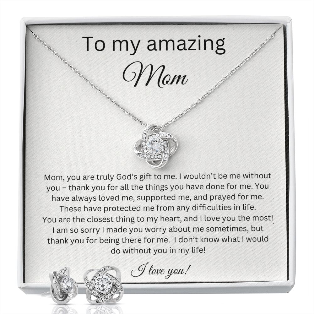 To My Amazing Mom - God's Gift - Love Knot Earring & Necklace Set