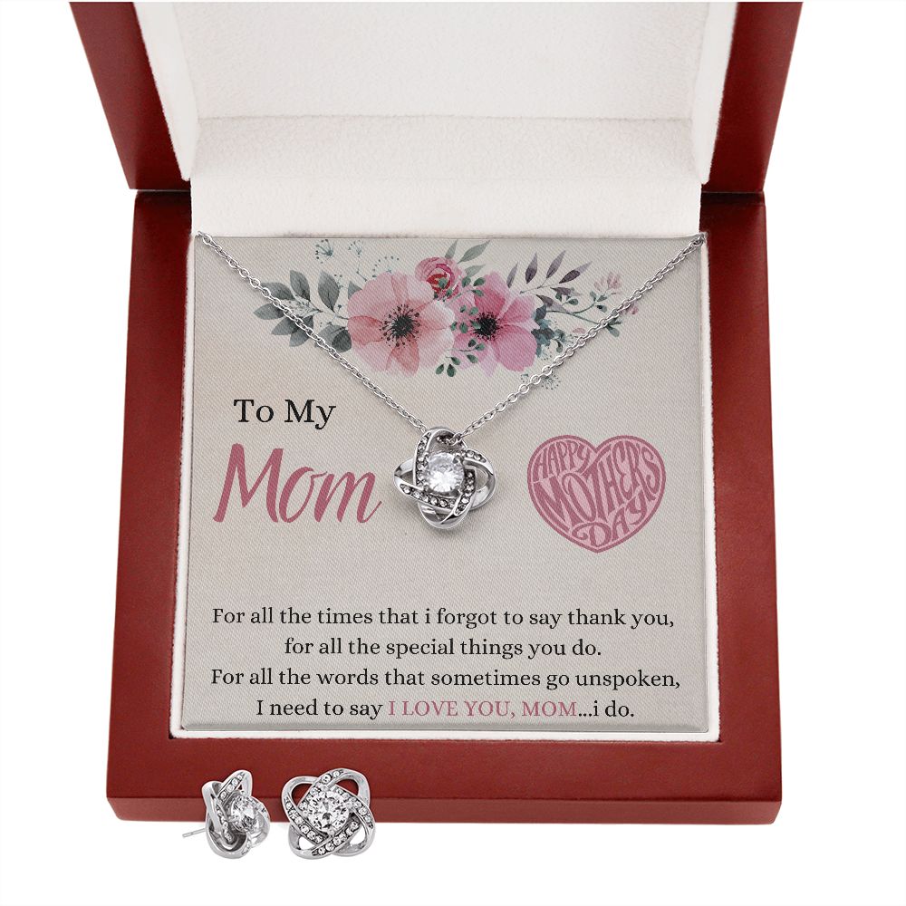 To My Mom - Happy Mothers Day - Love Knot Earring & Necklace Set