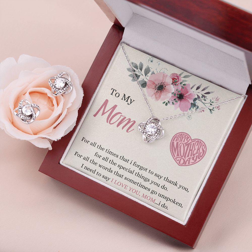 To My Mom - Happy Mothers Day - Love Knot Earring & Necklace Set