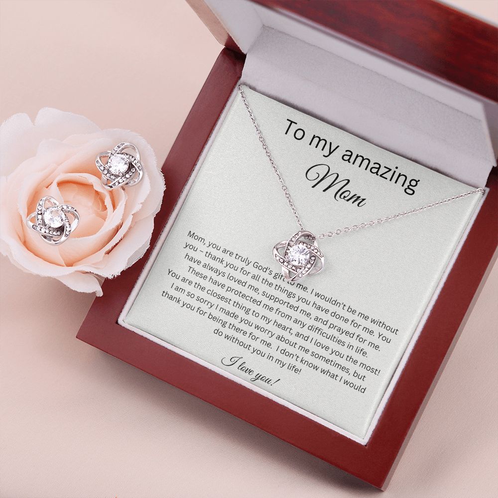 To My Amazing Mom - God's Gift - Love Knot Earring & Necklace Set
