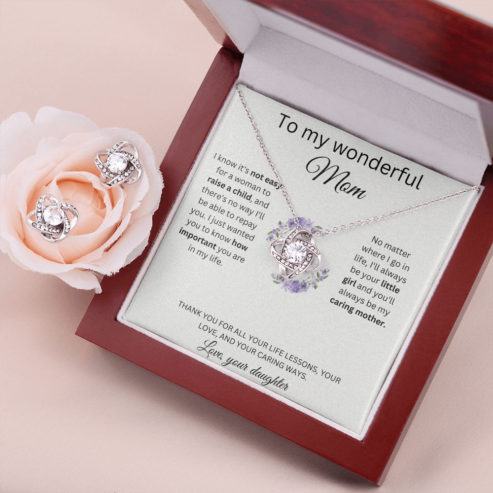 To My Wonderful Mom - Will Always Be Your Little Girl - Love Knot Earring & Necklace Set