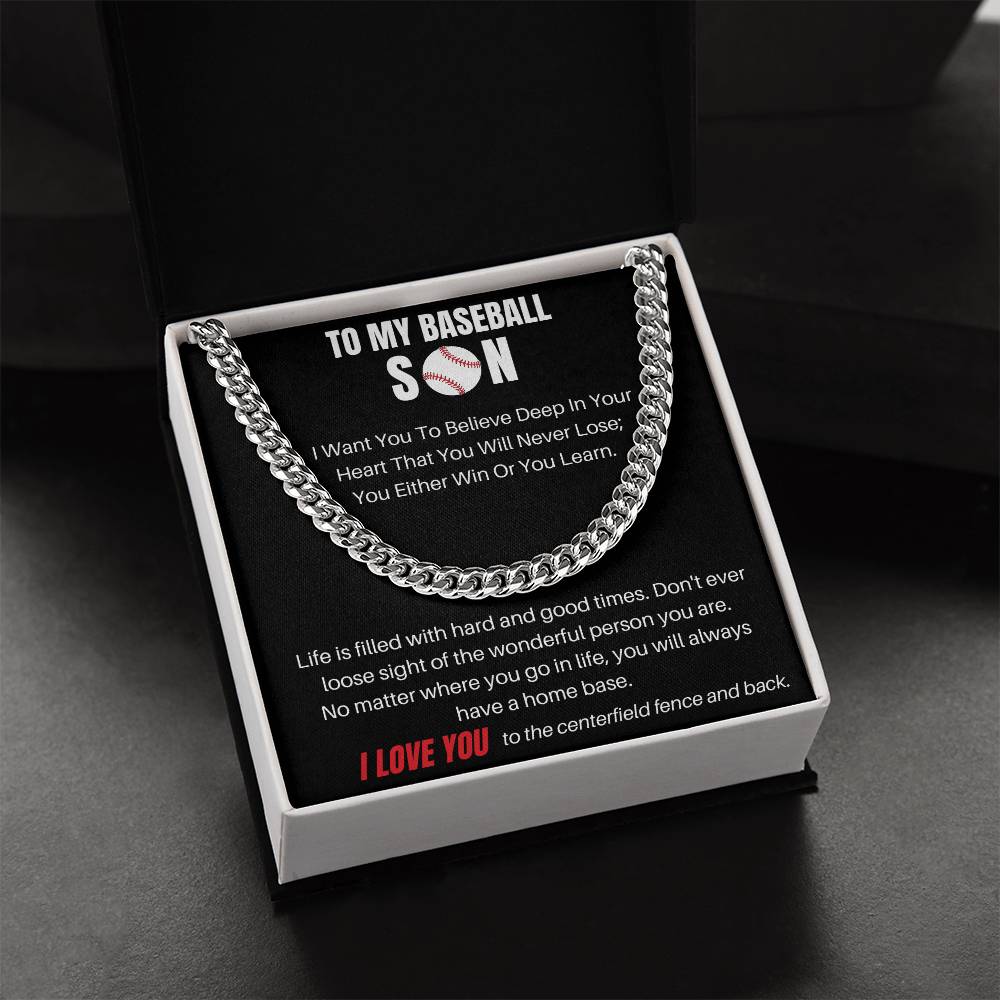 To My Baseball Son | I Love You | Cuban Link Chain