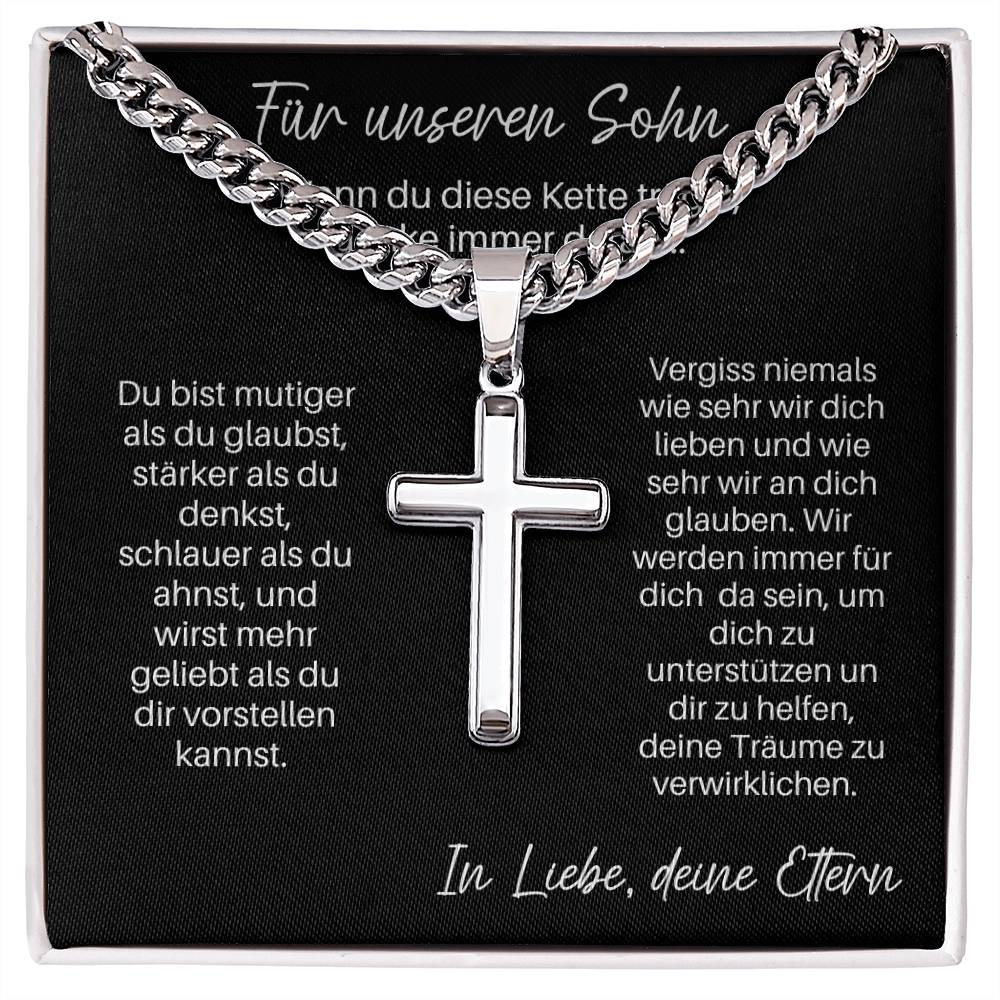 An Unseren Sohn - Du Bist Mutiger Als Du Glaubst | Personalized Steel Cross Necklace