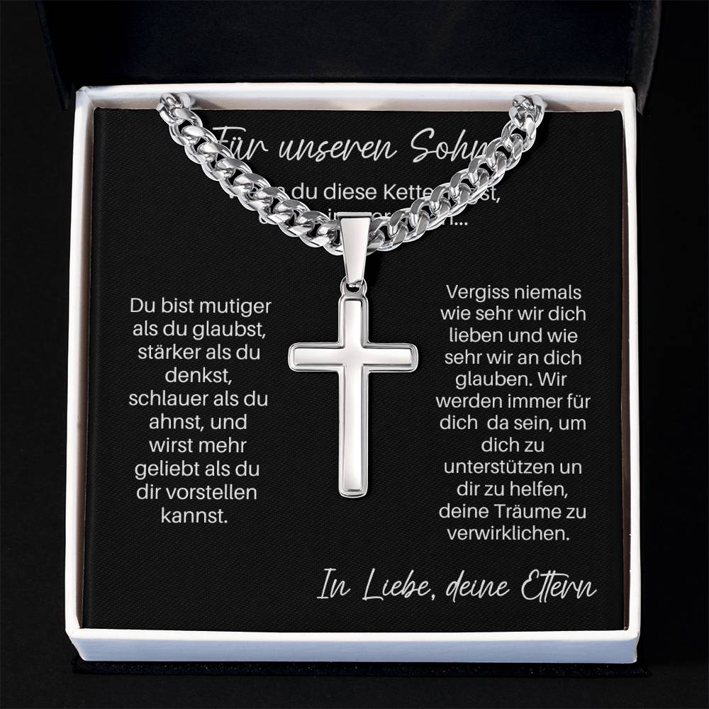 An Unseren Sohn - Du Bist Mutiger Als Du Glaubst | Personalized Steel Cross Necklace