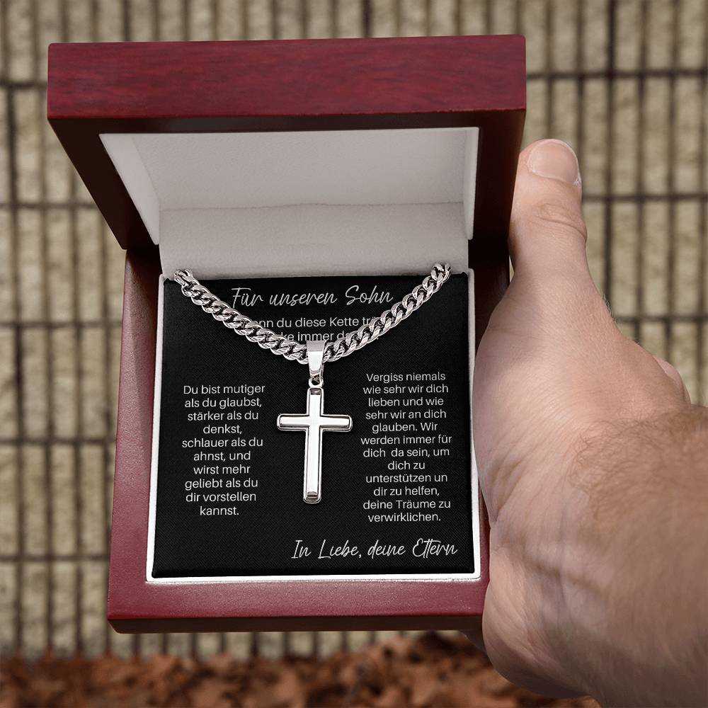 An Unseren Sohn - Du Bist Mutiger Als Du Glaubst | Personalized Steel Cross Necklace