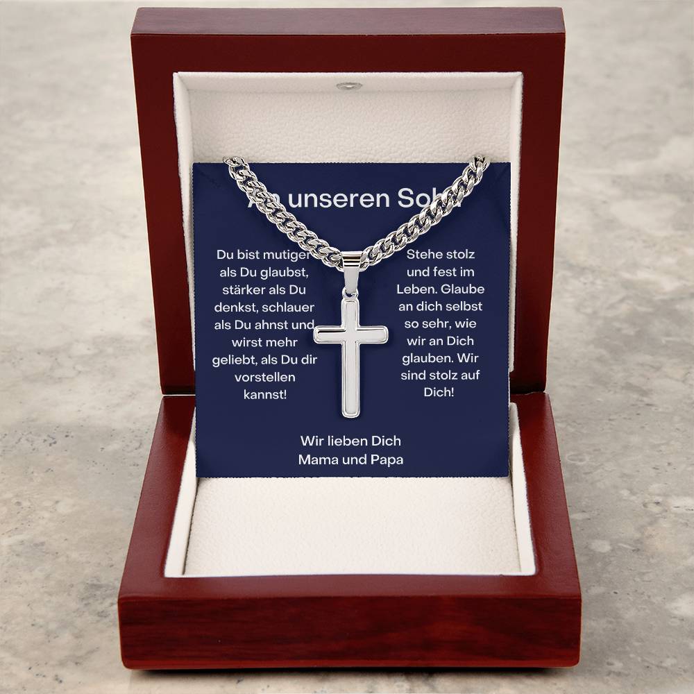 An Meinen Sohn - Kubanische Kette Mit Kunsthandwerker Kreuz Anhänger