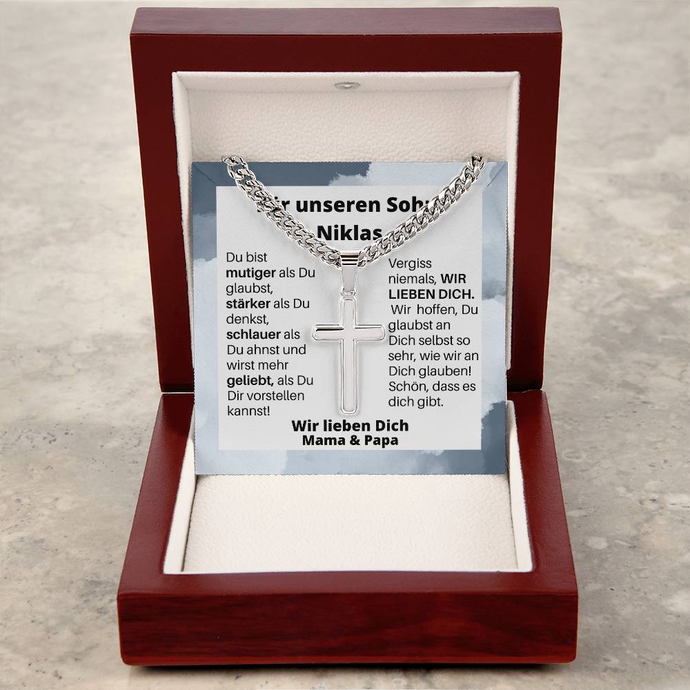 An Meinen Sohn - Kubanische Kette Mit Kunsthandwerker Kreuz Anhänger