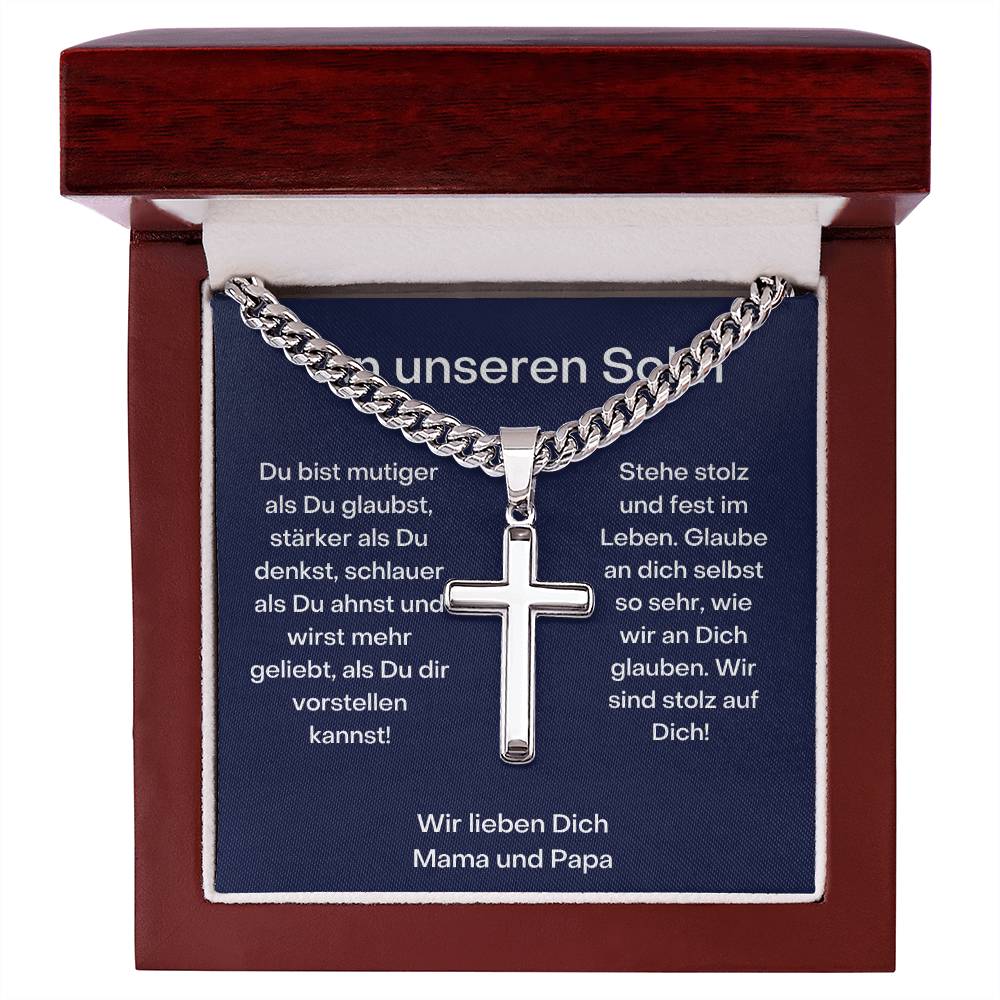 An Meinen Sohn - Kubanische Kette Mit Kunsthandwerker Kreuz Anhänger