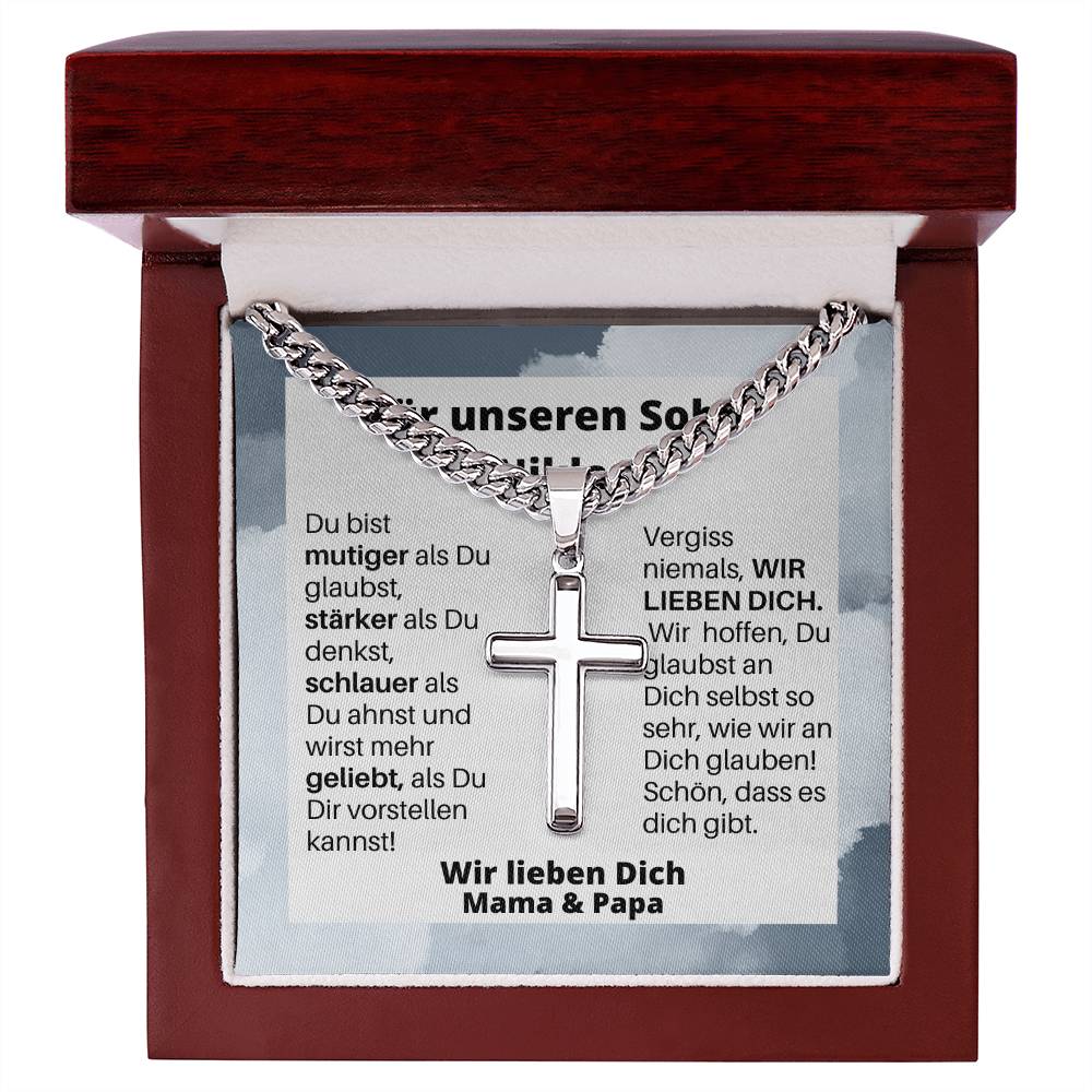 An Meinen Sohn - Kubanische Kette Mit Kunsthandwerker Kreuz Anhänger
